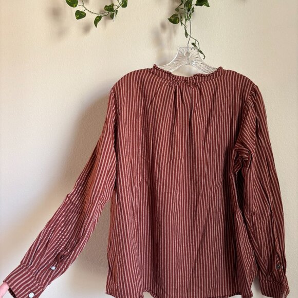 Target Brand Knox Rose Maroon Striped V-Neck Long-Sleeve Blouse - Picture 2 of 3